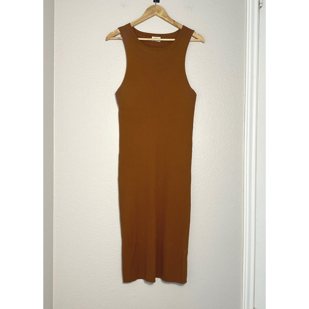 Wilfred Ribbed Knit Midi Dress Bronze Brown‎ XL Sleeveless Bodycon Clean Girl